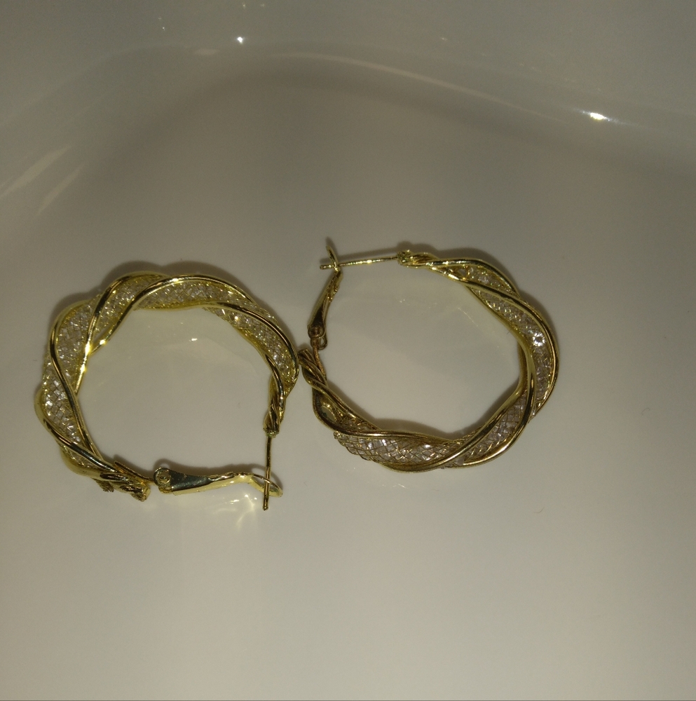 Twisted Gold and Silver Hoop Earrings - Picture 2 of 5